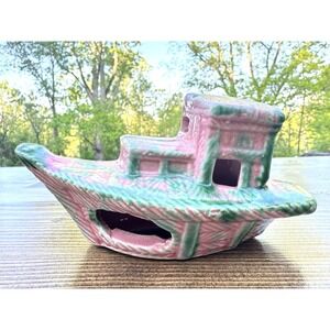 Vintage Hanaki Ceramic Tugboat Aquarium Ornament Fish Tank Boat Nautical Decor